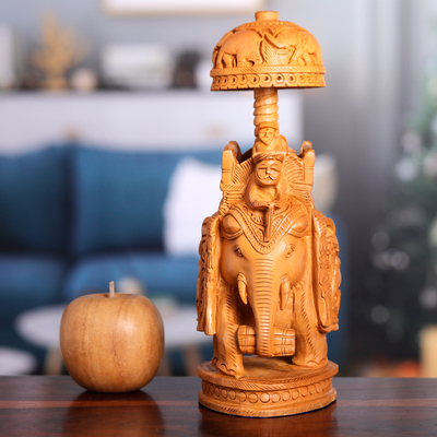 Wood sculpture, 'Majestic Heritage' (large) - Hand-Carved Classic Elephant Kadam Wood Sculpture (Large)