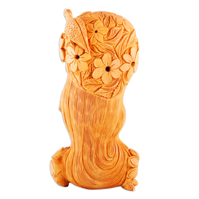 Wood sculpture, 'Nature’s Tranquility' - Hand-Carved Kadam Wood Sculpture of Mother Nature