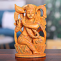 Escultura de madera, 'Divine Grace' - Escultura de madera Kadam tallada a mano de la diosa Lakshmi