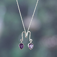 Amethyst pendant necklace, 'Wise Reflection'