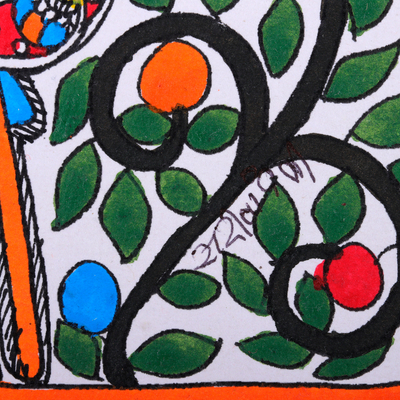 pintura madhubani - Tinte vegetal tradicional Naranja Madhubani Pintura de pájaros