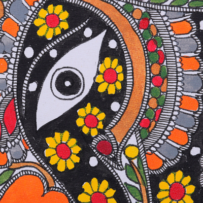 Madhubani painting, 'Graceful Encounters' - Elephant-Themed Traditional Vegetable Dye Madhubani Painting
