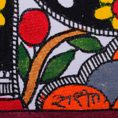 pintura madhubani - Pintura madhubani con tinte vegetal tradicional con temática de elefante
