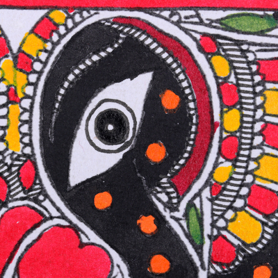 Madhubani paintings, 'Joyful Encounters' (set of 3) - Set of 3 Elephant-Themed Vegetable Dye Madhubani Paintings