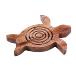 Wood maze game, 'Turtle Roads' - Turtle-Shaped Polished Acacia Wood Labyrinth Game from India