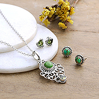 Conjunto de joyas de peridoto, 'Green Arcadia' - Collar y pendientes de peridoto y turquesa compuesta