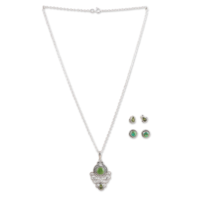 Peridot jewelry set, 'Green Arcadia' - Peridot and Composite Turquoise Necklace and Earrings