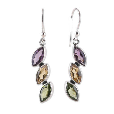Multi-gemstone dangle earrings, 'Color Comets' - Six-Carat Multi-Gemstone Dangle Earrings with Marquise Gems