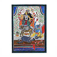 Madhubani painting, 'Mahishasuramardini' - Madhubani Art of Indian Goddess Durga Mahishasuramardi