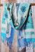 Handbestickter Schal aus Woll- und Baumwollmischung in Blau