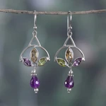 Multi-gemstone dangle earrings, 'Universe Glamour' - Polished Three-Carat Multi-Gemstone Dangle Earrings