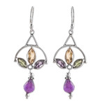 Multi-gemstone dangle earrings, 'Universe Glamour' - Polished Three-Carat Multi-Gemstone Dangle Earrings