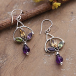 Multi-gemstone dangle earrings, 'Universe Glamour' - Polished Three-Carat Multi-Gemstone Dangle Earrings