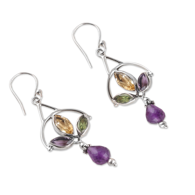 Multi-gemstone dangle earrings, 'Universe Glamour' - Polished Three-Carat Multi-Gemstone Dangle Earrings