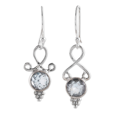 Blue topaz dangle earrings, 'Loyal Reflection' - Three-Carat Faceted Round Blue Topaz Dangle Earrings