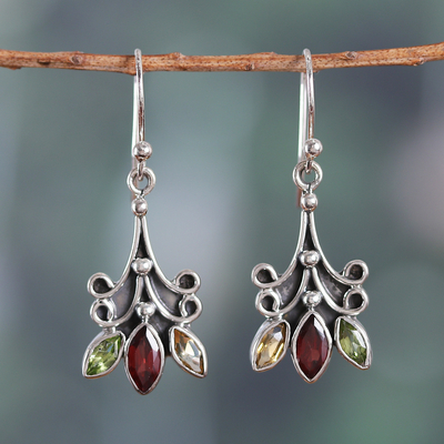 Multi-gemstone dangle earrings, 'Classic Marquise' - 2-Carat Marquise-Shaped Multi-Gemstone Dangle Earrings