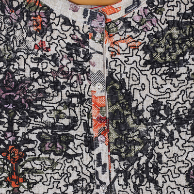 Vestido camisero de algodón bordado - Vestido camisero de algodón bordado de manga larga con estampado floral
