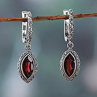 Garnet dangle earrings, 'Passionate Damsel' - Four-Carat Marquise-Shaped Natural Garnet Dangle Earrings
