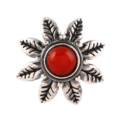 Carnelian single stone ring, 'Sunset Bloom' - Floral Sterling Silver Single Stone Ring with Carnelian Gem