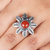 Carnelian single stone ring, 'Sunset Bloom' - Floral Sterling Silver Single Stone Ring with Carnelian Gem