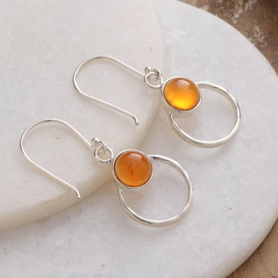 Carnelian dangle earrings, 'Intense Cosmos' - Modern Sterling Silver Dangle Earrings with Carnelian Gems