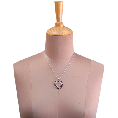 Halskette mit Amethyst-Anhänger - Herzförmige Halskette mit Anhänger aus Sterlingsilber und Amethyst