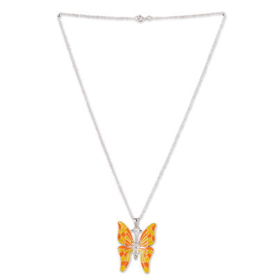 Collar colgante de plata esterlina - Collar con colgante de mariposa de plata de ley amarilla y naranja