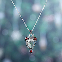 Quartz and garnet pendant necklace, 'Vibrant Harmony' - Sterling Silver Pendant Necklace with Lemon Quartz & Garnet