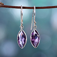 Amethyst dangle earrings, 'Lavender Beauty' - Polished Amethyst Sterling Silver Dangle Earrings from India