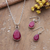 Ruby jewelry set, 'Blissful Ruby' - 18-Carat Faceted Ruby Necklace and Earrings Jewelry Set (image 2) thumbail