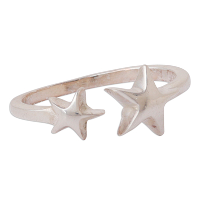 Sterling silver wrap ring, 'Shining Cosmos' - Star-Themed High-Pòlished Sterling Silver Wrap Ring