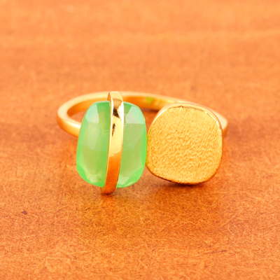 Gold-plated prehnite wrap ring, 'Green Bewitchment' - 18k Gold-Plated Wrap Ring with Natural 3-Carat Prehnite Gem