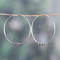 Sterling silver hoop earrings, '	Classic Loop' - Sterling Silver Hoop Earrings with Traditional Details