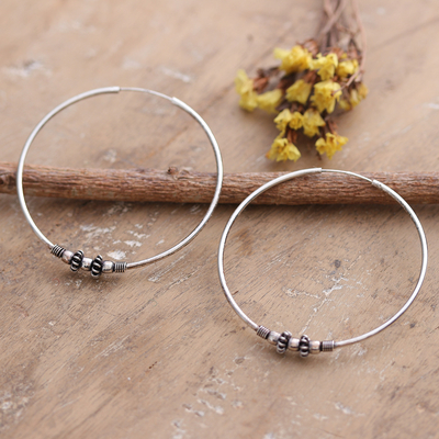 Sterling silver hoop earrings, '	Classic Loop' - Sterling Silver Hoop Earrings with Traditional Details