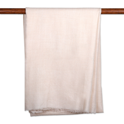 Wool scarf, 'Intense Ivory' - Classic Solid Wool Scarf in Ivory Hand-Woven in India