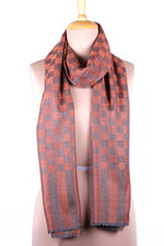 Wool shawl, 'Timeless Ginger' - Handloomed Checkered Striped Wool Shawl in Orange and Grey