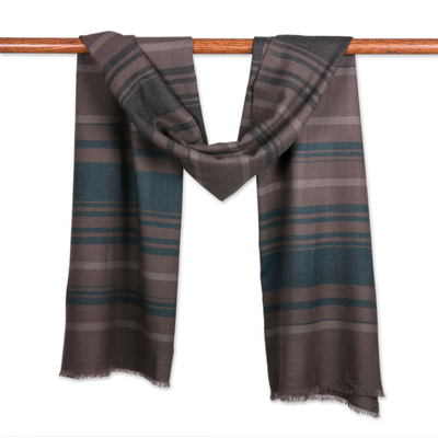 Chal de lana - Mantón de lana a rayas tejido a mano en tonos marrón, verde y avena