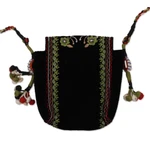 Embroidered sling, 'Dream Chaser' - Floral Embroidered Sling in a Black Hue with Mirror Accents