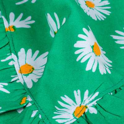 Cotton dog bandana, 'Lively Blossoms' - Cotton Dog Bandana with Daisy Pattern on Green Background