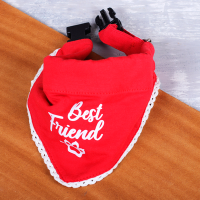 Cotton pet bandana, 'Best Friend' - Adjustable Cotton Pet Bandana in Red & White with Lace Trim