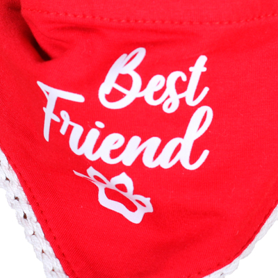 Cotton pet bandana, 'Best Friend' - Adjustable Cotton Pet Bandana in Red & White with Lace Trim