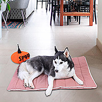 Foldable cotton pet blanket, 'Mauve Bliss' - Mauve and White Foldable Cotton Pet Blanket