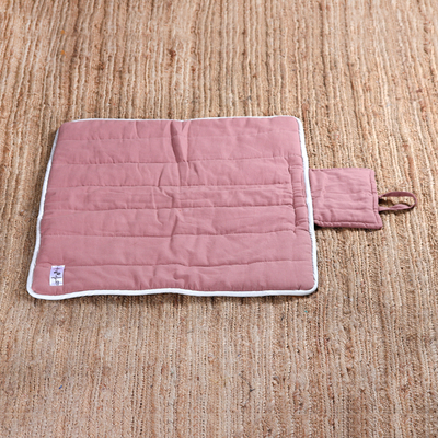 Foldable cotton pet blanket, 'Mauve Bliss' - Mauve and White Foldable Cotton Pet Blanket