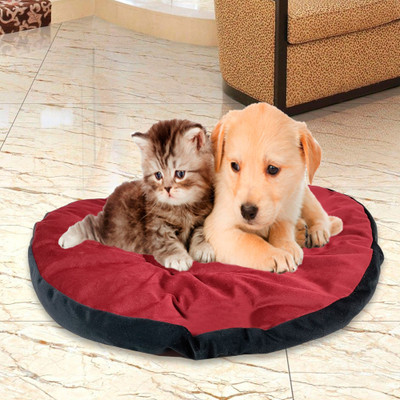 Faux velvet pet blanket, 'Cuddly Cherry' - Padded Round Faux Velvet Pet Blanket in Cherry and Onyx Hues