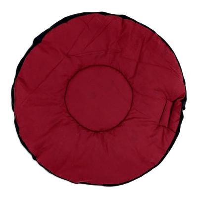 Faux velvet pet blanket, 'Cuddly Cherry' - Padded Round Faux Velvet Pet Blanket in Cherry and Onyx Hues