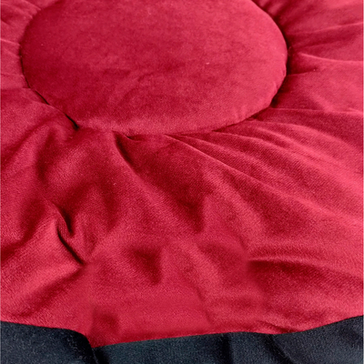 Faux velvet pet blanket, 'Cuddly Cherry' - Padded Round Faux Velvet Pet Blanket in Cherry and Onyx Hues