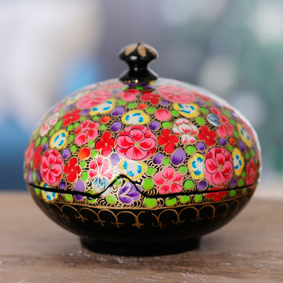 Colorful Wood and Papier Mache Floral Decorative Box, 'Blooming  Kaleidoscope