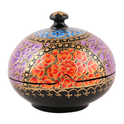 Wood and papier mache decorative box, 'Hypnotic Garden' - Wood and Papier Mache Floral Decorative Box with Lid