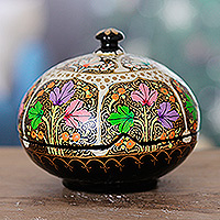 Wood and papier mache decorative box, 'Enchanting Blooms' - Wood & Papier Mache Decorative Box Hand-Painted in India