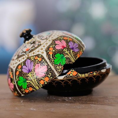 Wood and papier mache decorative box, 'Enchanting Blooms' - Wood & Papier Mache Decorative Box Hand-Painted in India